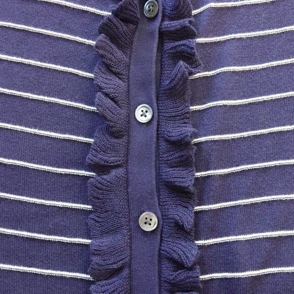 Gap Knit Top Navy Blue White Pinstripe Button Front Short Sleeve Tunic Womens M - Picture 9 of 10